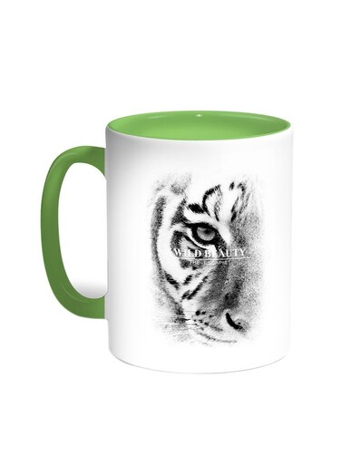 Face Of A Tiger Printed Coffee Mug Green/White 11ounce