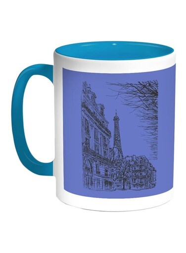 Drawing Of Paris Printed Coffee Mug Blue/White 11ounce
