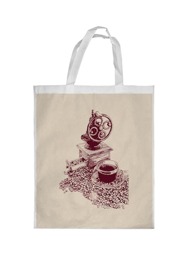 Coffee Time Printed Shopping Bag Beige/White