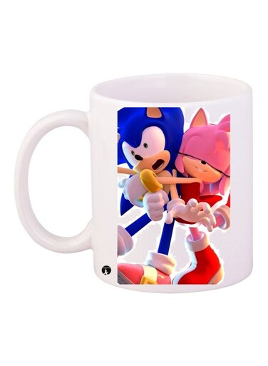 Cartoon Printed Coffee Mug White/Blue/Pink 11ounce