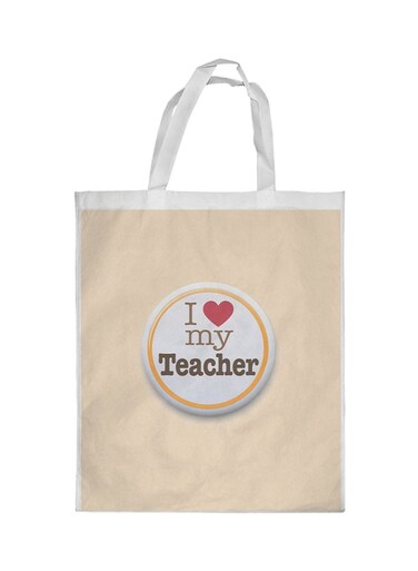 I Love My Teacher Printed Shopping Bag Beige/White