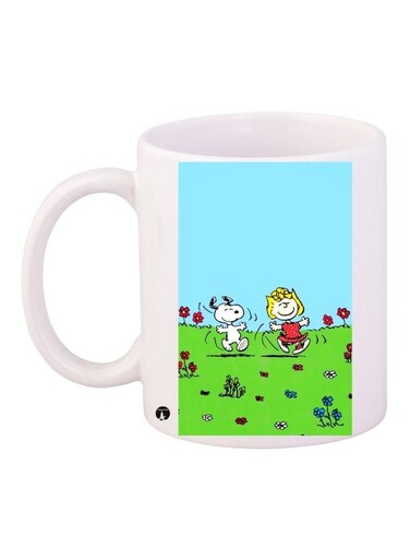 Snoopy Dog Printed Coffee Mug White/Blue/Green 11ounce