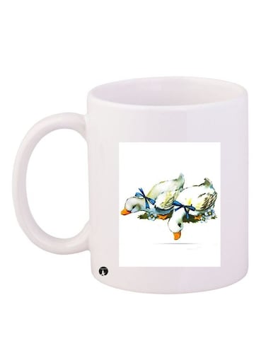 Duck Printed Coffee Mug White/Green/Blue 11ounce