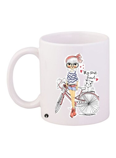 Printed Ceramic Coffee Mug White/Beige/Pink