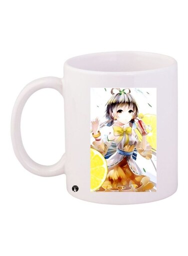 Anime Girl Printed Coffee Mug White/Brown/Green 11ounce