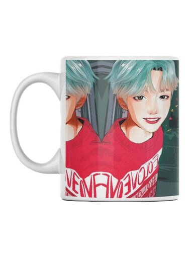 BTS Anime Printed Ceramic Mug Red/Grey/Beige