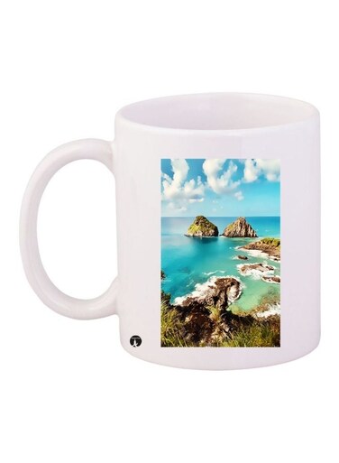 Landscape Printed Ceramic Coffee Mug White/Blue/Brown 11ounce