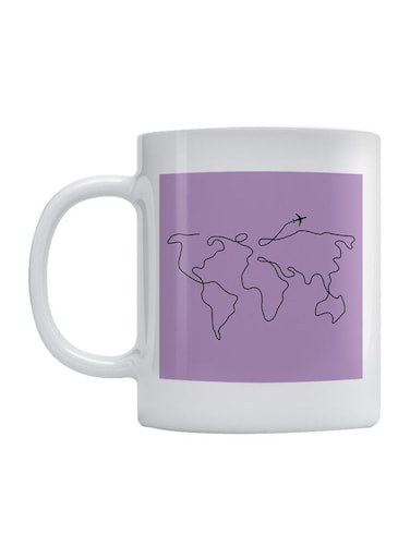 World Map Ceramic Mug White/Purple 350ml