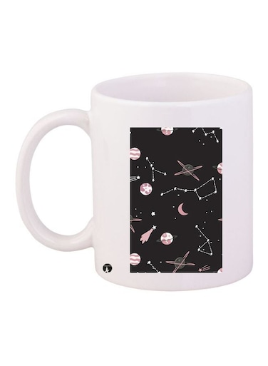 Space Printed Coffee Mug White/Black/Pink 11ounce
