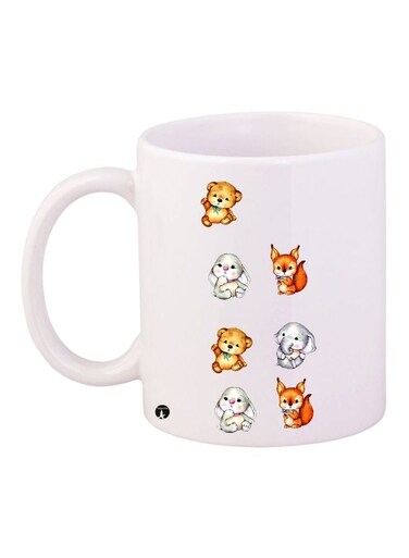 Cartoon Printed Coffee Mug White/Brown/Grey 11ounce