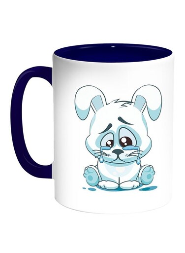 Rabbit Printed Coffee Mug White/Blue 11ounce