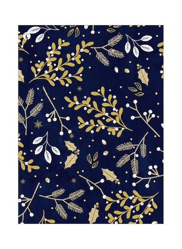 Leaves Themed Decorative Metallic Plate Blue/Gold/White 20x15cm