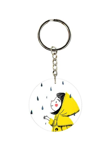 Double Sided Child In Rain Printed Keychain