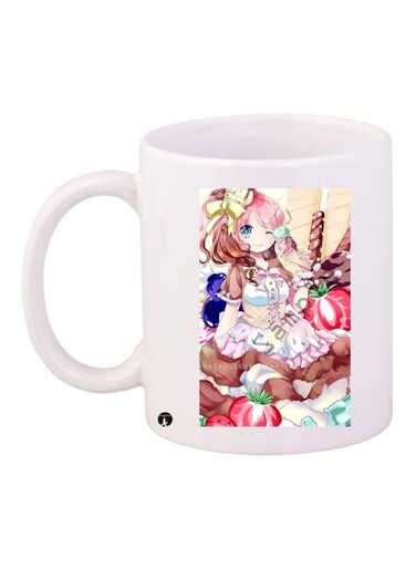 Anime Girl Printed Coffee Mug White/Pink/Beige 11ounce