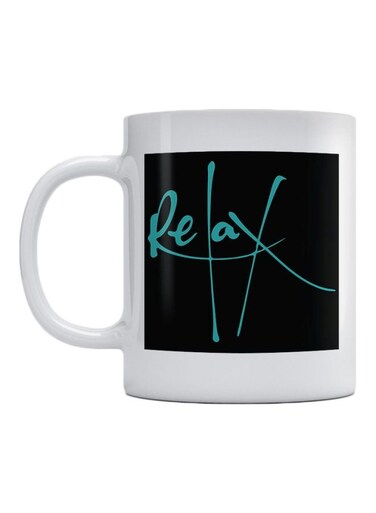 Relax Printed Ceramic Mug White/Black/Blue
