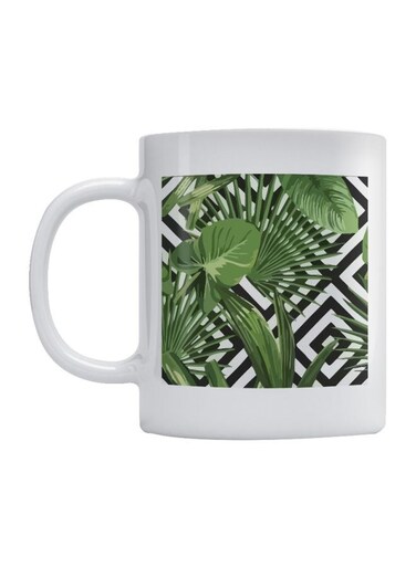 Plant Printed Ceramic Mug White/Green/Black