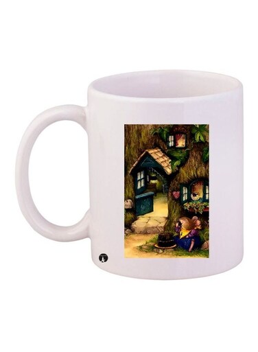 Hut Printed Coffee Mug White/Green/Yellow 11ounce