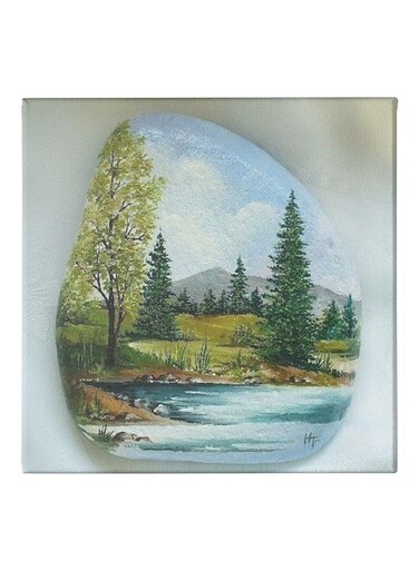 Hill Station Themed Canvas Wall Painting With Frame White/Blue/Green 50x50cm