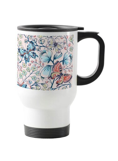 Roses And Butterflies Printed Travel Mug Multicolour 13centimeter