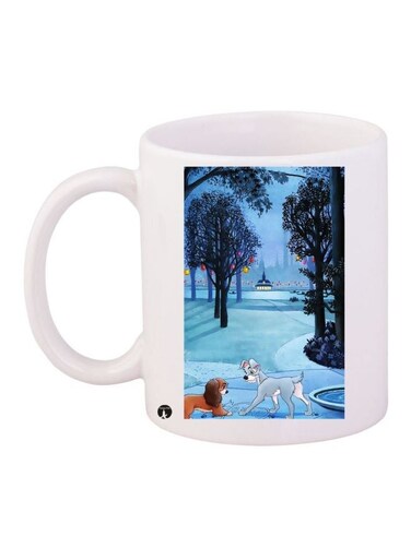 Cartoon Printed Coffee Mug White/Blue/Black 11ounce