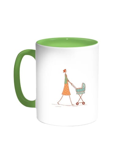 Mother And Child Printed Coffee Mug Green/White 11ounce