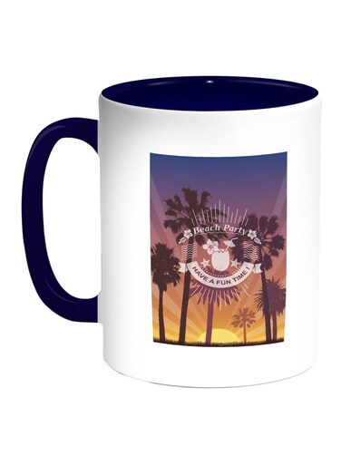 Beach Party Printed Coffee Mug Blue/White/Black 11ounce