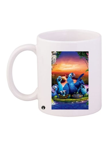 Parrots Printed Coffee Mug White/Blue/Green 11ounce