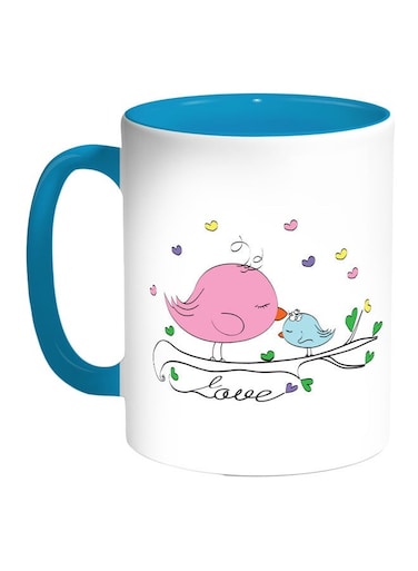 Love Birds Printed Coffee Mug Blue/White/Pink 11ounce