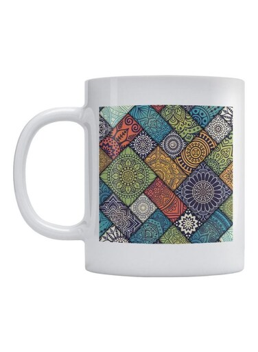 Mandala Printed Mug White/Green/Blue