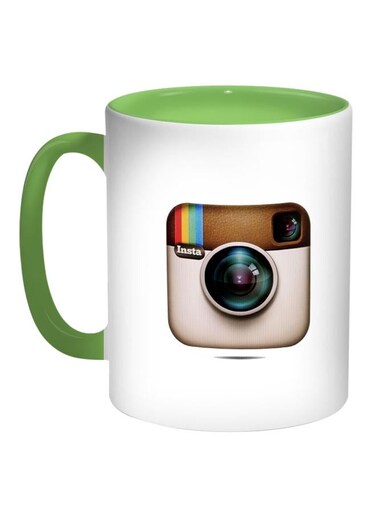 Instagram Printed Coffee Mug White/Green/Beige 11ounce