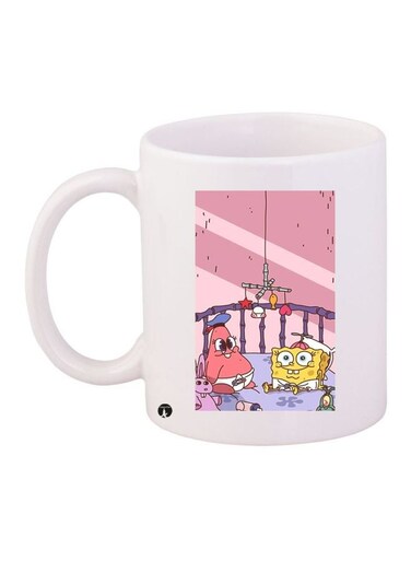 Spongebob Printed Coffee Mug White/Pink/Yellow 11ounce