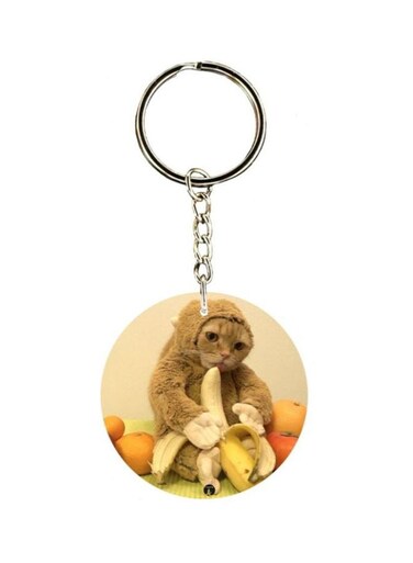 Rockstar Cat Printed Keychain