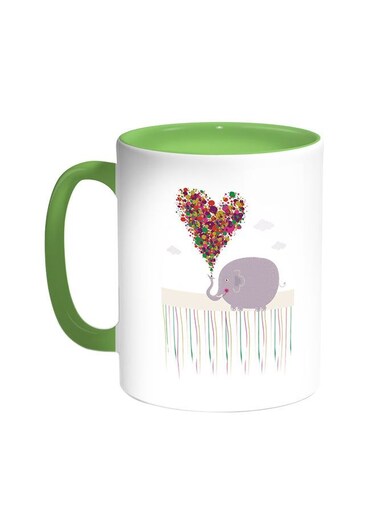 Romantic Printed Coffee Mug Green White 11 ounce