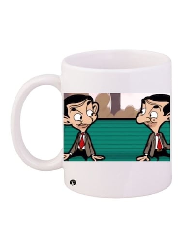 Mr. Bean Printed Coffee Mug White/Green/Beige 11ounce