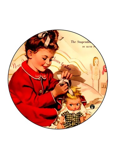 Girl With Doll Printed Fridge Magnet Multicolour 5.5 x 5.5cm