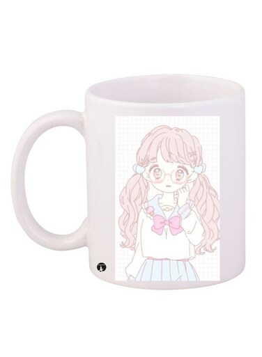 Anime Printed Coffee Mug White/Pink/Brown 11ounce