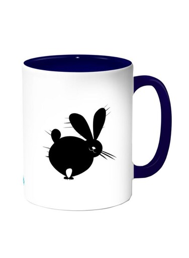 Scary Rabbit Printed Coffee Mug White/Dark Blue 11ounce