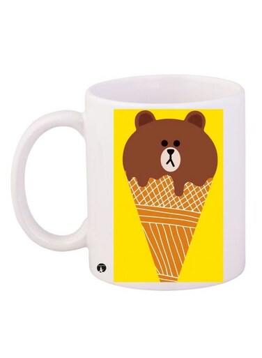 Cartoon Printed Coffee Mug White/Yellow/Brown 11ounce