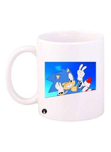Sonic Video Game Printed Coffee Mug White/Blue/Yellow