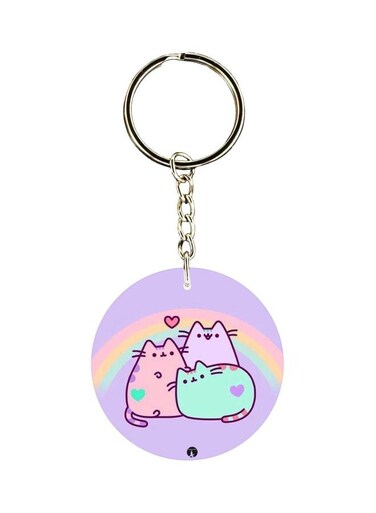 Cartoon Cat Printed Double Sided Keychain