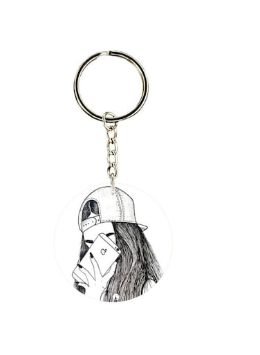Double Sided Girl With Phone Printed Keychain