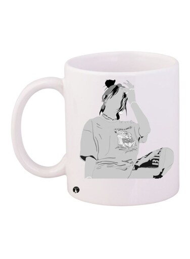 Printed Ceramic Coffee Mug White/Grey