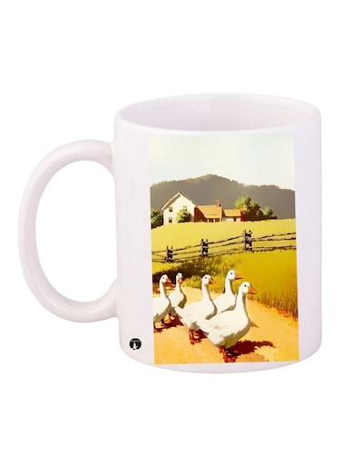 Swans Printed Coffee Mug White/Brown/Green 11ounce