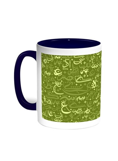 Arabic Coloured Letters Printed Coffee Mug Blue/White 11ounce