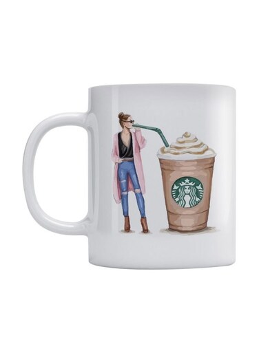 Ceramic Printed Mug White/Blue/Grey