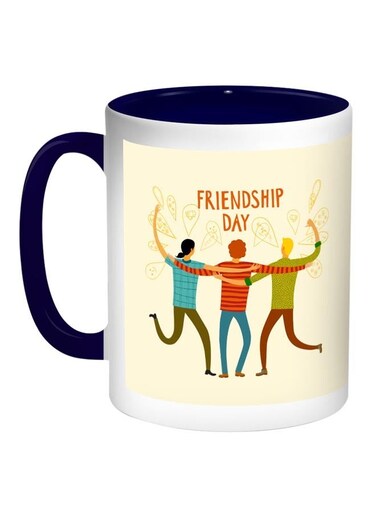 Happy Friendship day Printed Coffee Mug Blue/White/Beige 11ounce