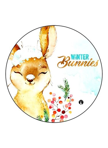 Winter Bunnies Printed Wooden Fridge Magnet White/Beige/Red 5.5cm