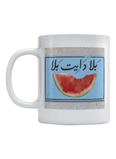 Arabic Quote Printed Ceramic Mug White/Blue/Red