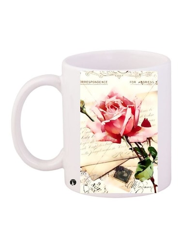 Rose Printed Coffee Mug White/Beige/Pink 11ounce