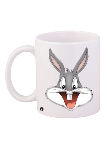 Bugs Bunny Printed Coffee Mug White/Grey/Pink 11ounce
